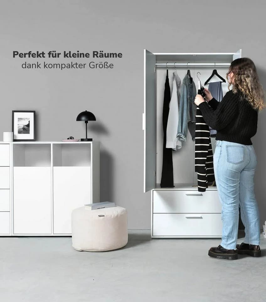 mokebo Kleiderschrank Weiß 2-türig mit Schubladen - Bild 4