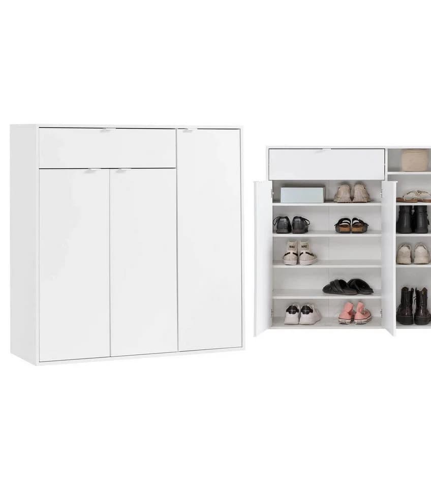 mokebo Schuhschrank 'Der Concierge' Weiß 3 Türen 1 Schublade - Bild 2