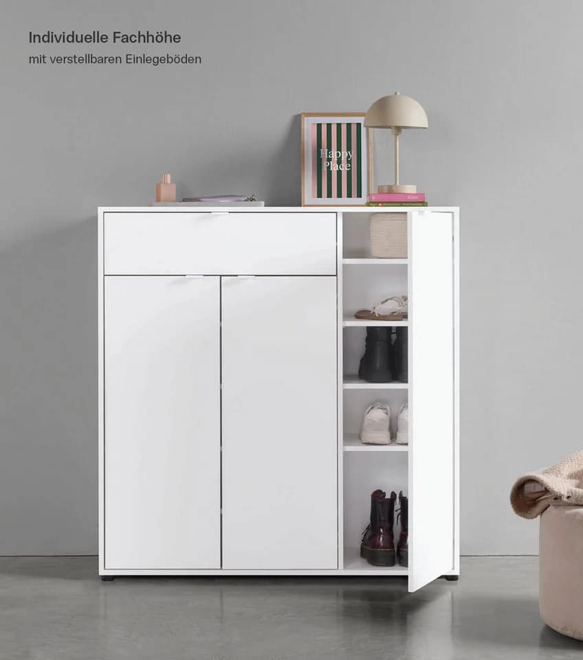 mokebo Schuhschrank 'Der Concierge' Weiß 3 Türen 1 Schublade - Bild 4
