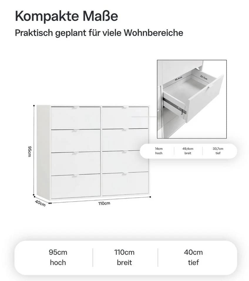 mokebo Sideboard Weiß Made in Germany Schubladenkommode - Bild 4