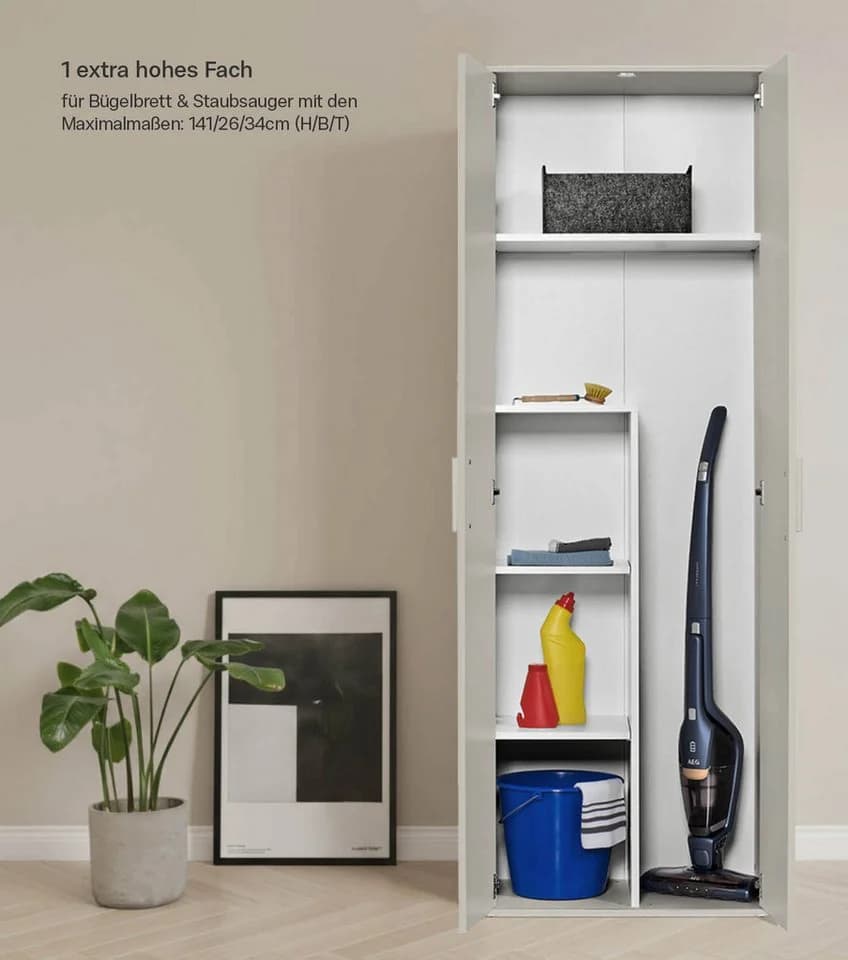 mokebo Mehrzweckschrank Der Lange 60x180 cm mit Staubsaugerfach