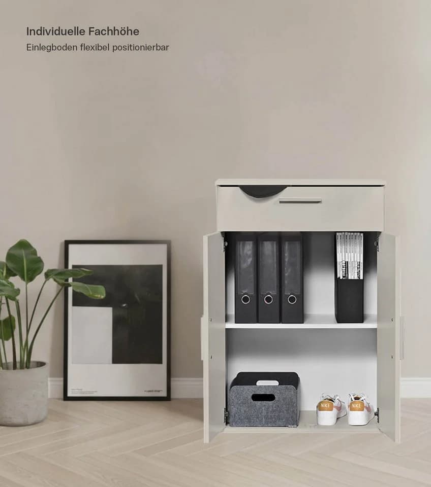 mokebo Mehrzweckschrank Der Praktische 60x90 cm mit Schublade Büroschrank Aktenschrank Flurschrank Apothekerschrank in Beige Grau - Bild 1