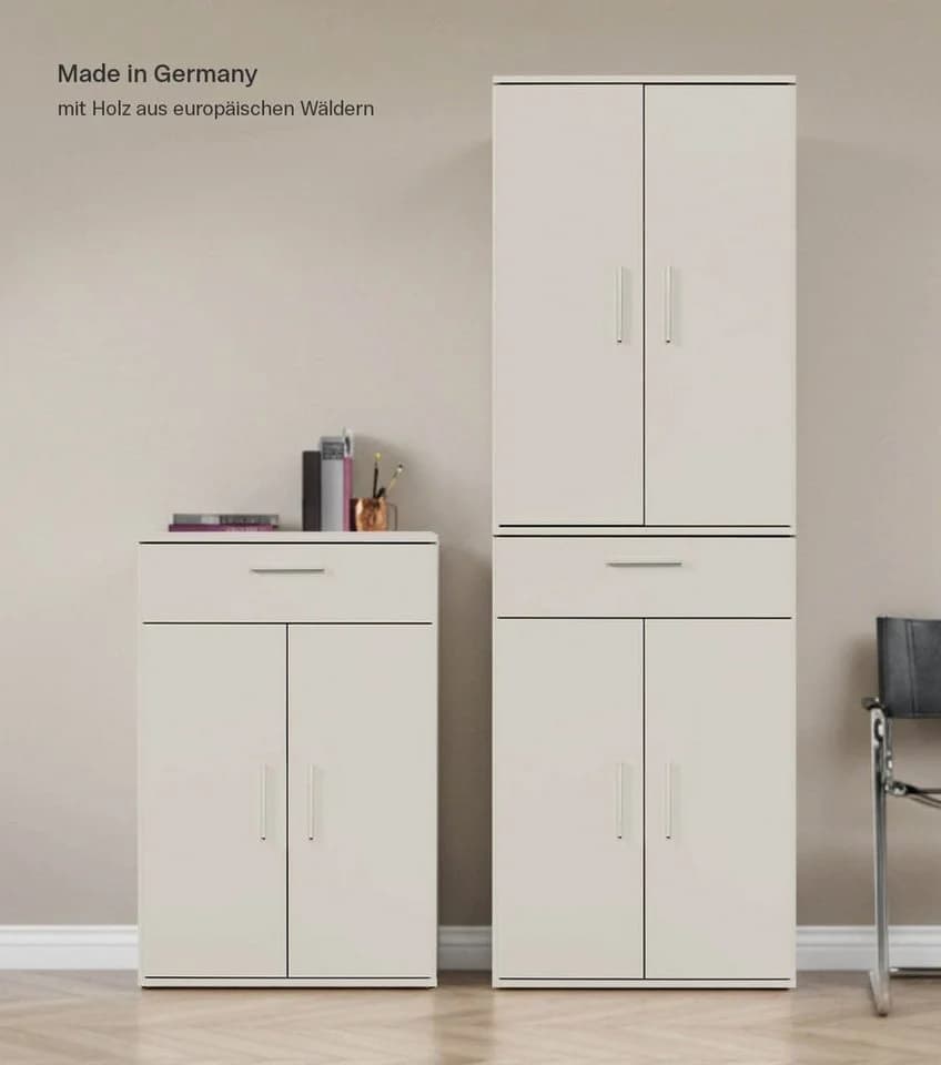 mokebo Mehrzweckschrank Der Praktische 60x90 cm mit Schublade Büroschrank Aktenschrank Flurschrank Apothekerschrank in Beige Grau - Bild 4