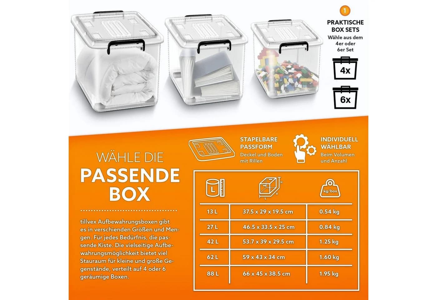 tillvex Aufbewahrungsbox mit Deckel, Kunststoff, 4er Set, transparent - Bild 4