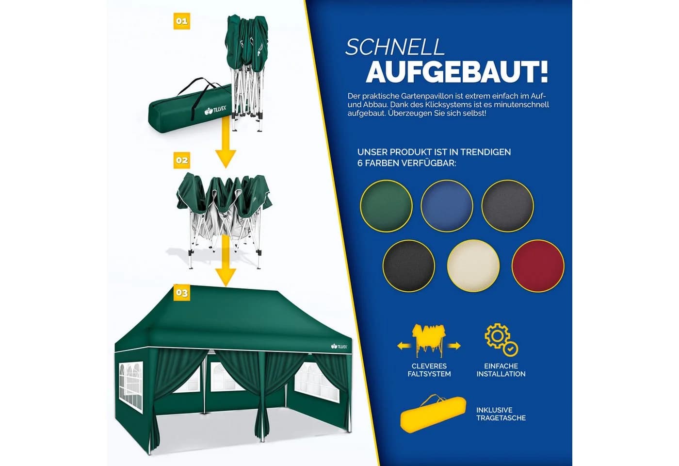 tillvex Pavillon 3x6m wasserdicht Grün mit UV-Schutz - Bild 4