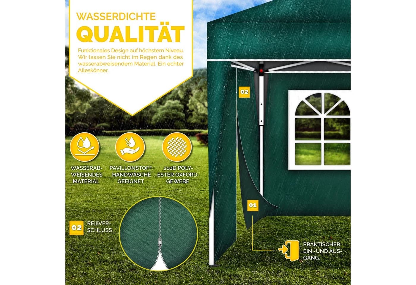 tillvex Pavillon 3x6m wasserdicht Grün mit UV-Schutz - Bild 5