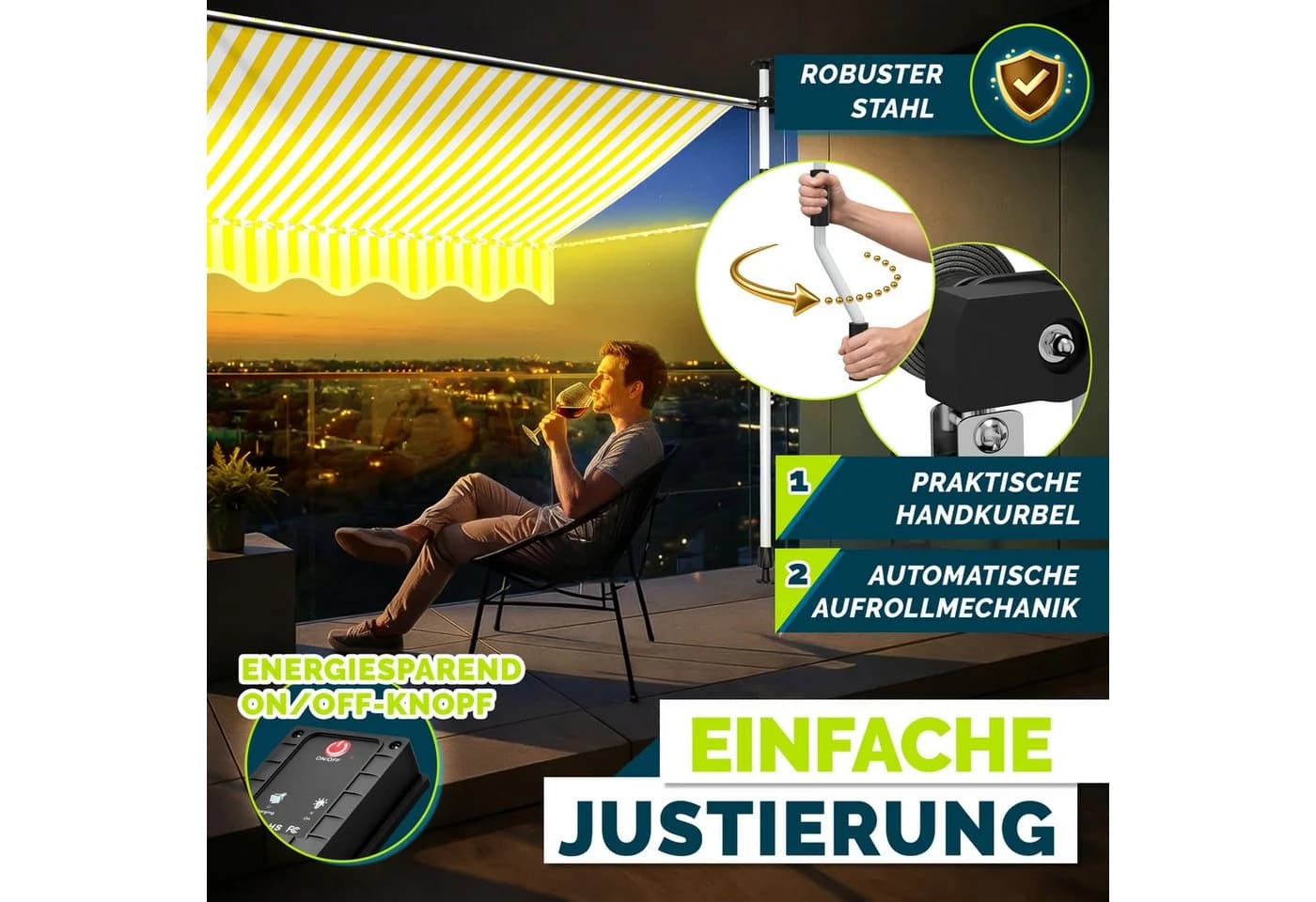 tillvex Klemmmarkise mit LED-Lichterkette Gelb/Weiß - Bild 5