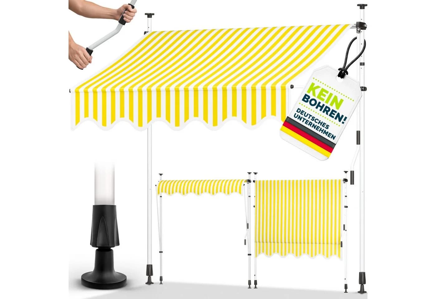 tillvex Klemmmarkise Balkonmarkise mit Handkurbel Gelb/Weiß - Bild 2
