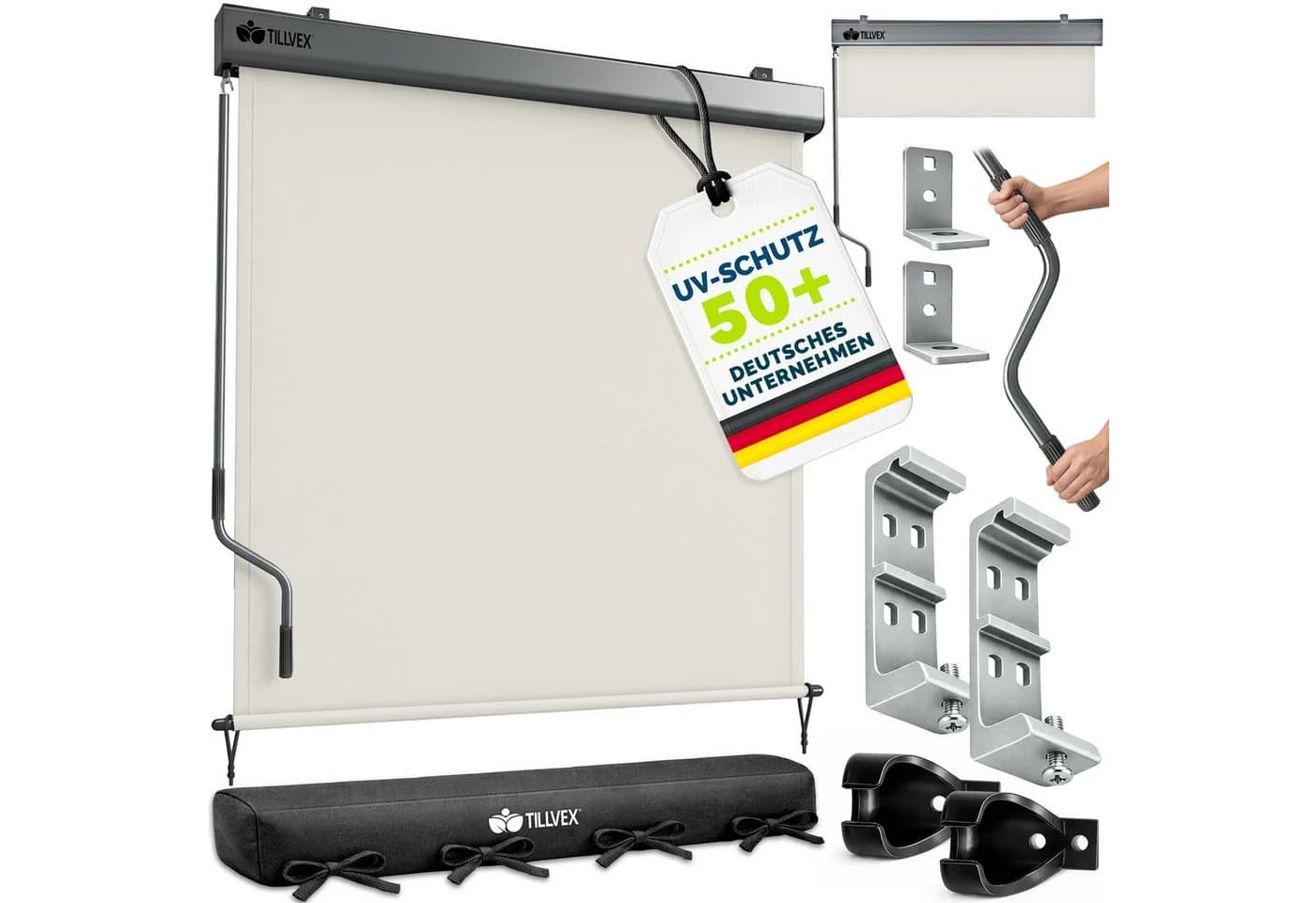 tillvex Senkrechtmarkise Beige Aluminium Sichtschutz mit Handkurbel - Bild 2