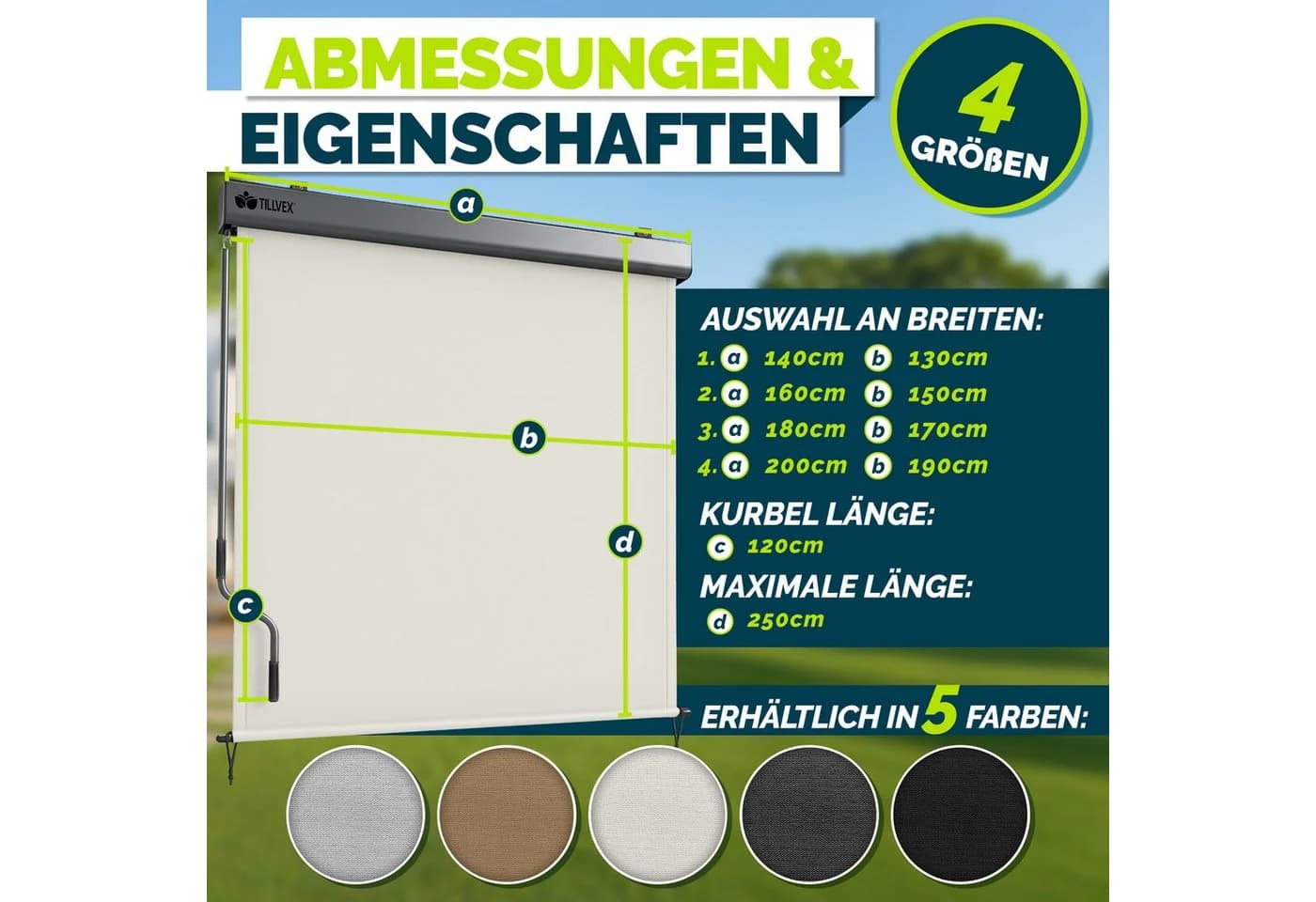 tillvex Senkrechtmarkise Beige Aluminium Sichtschutz mit Handkurbel - Bild 4