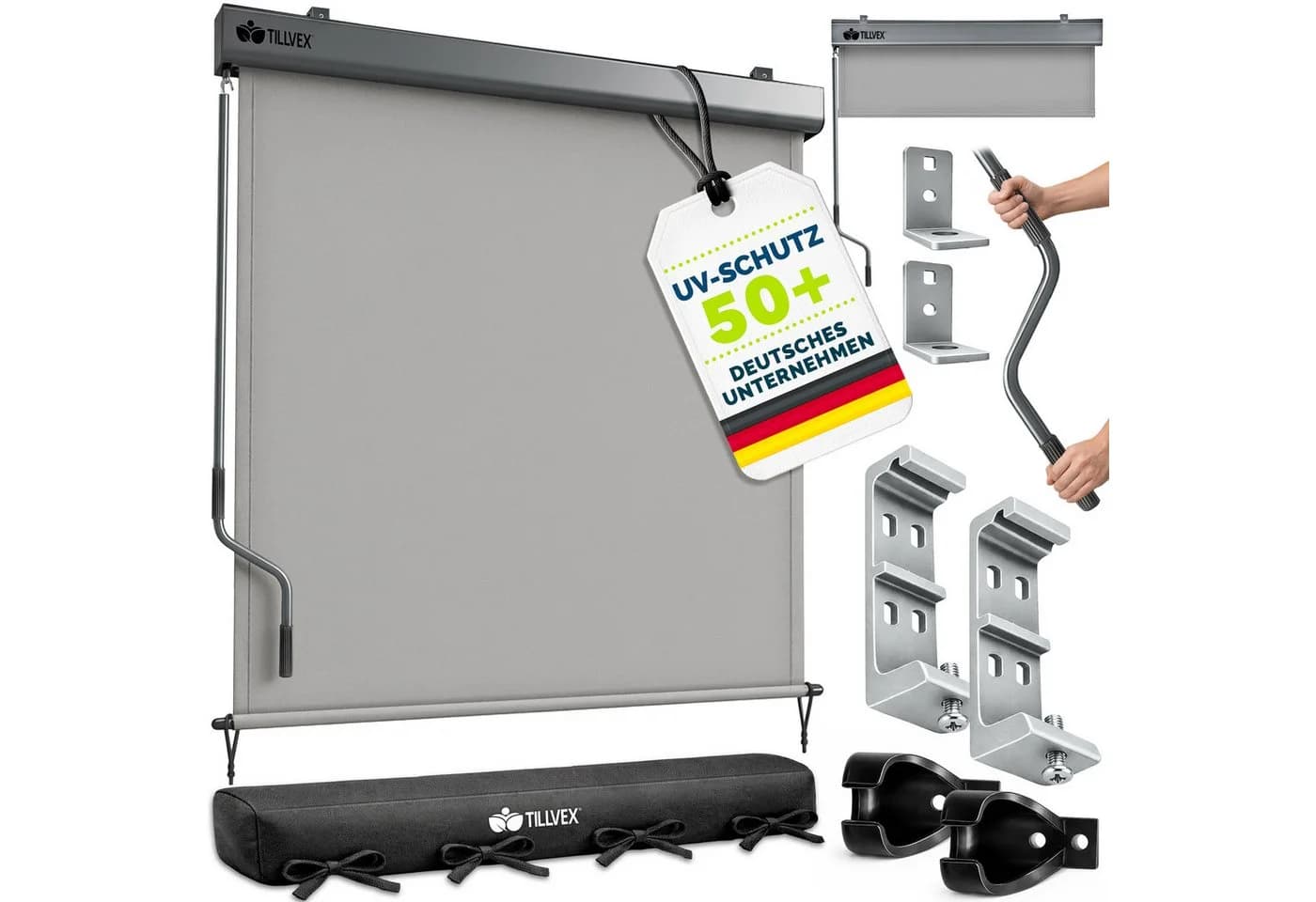 tillvex Senkrechtmarkise Grau Aluminium Wasserfest Balkonrollo - Bild 2