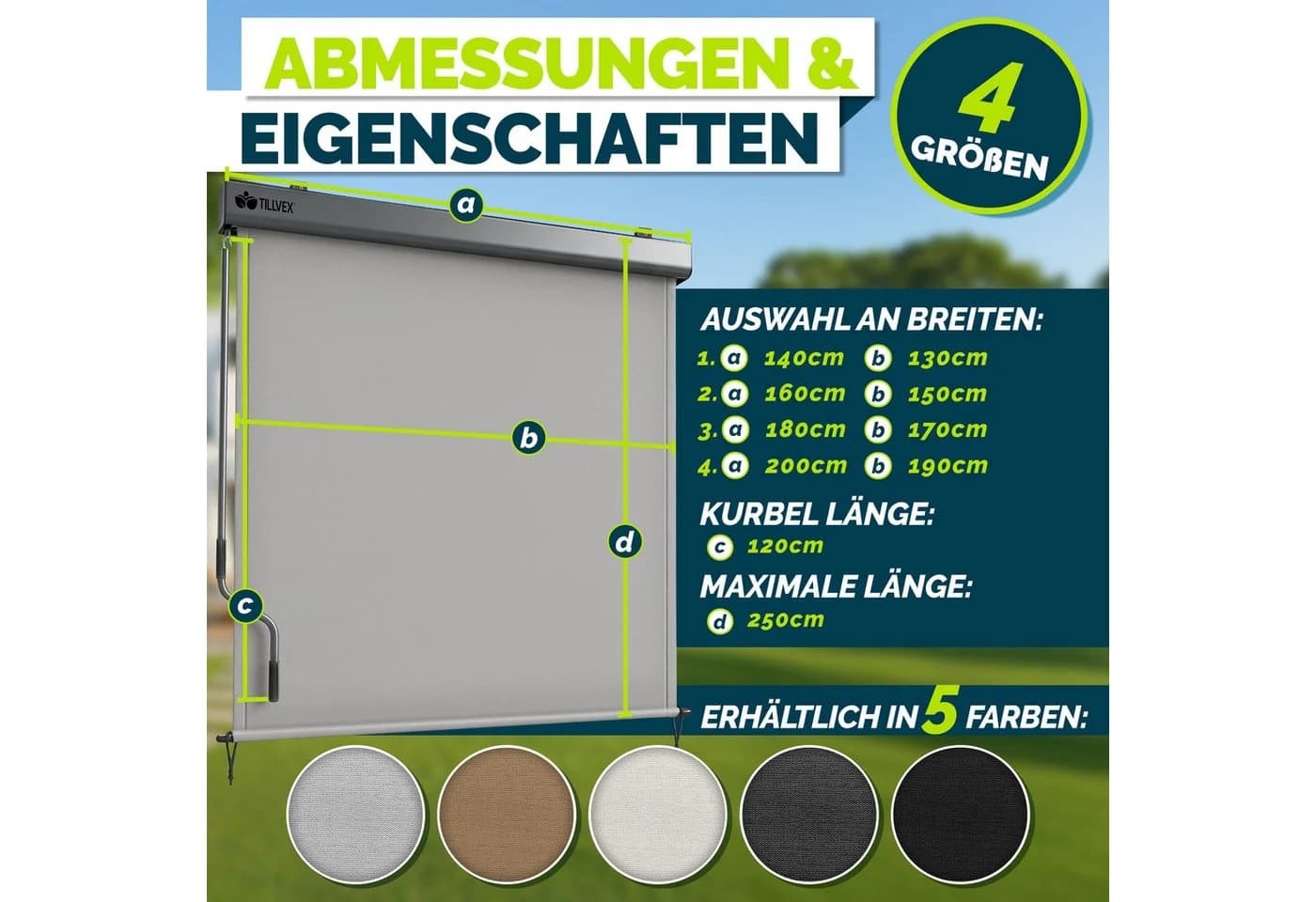 tillvex Senkrechtmarkise Grau Aluminium Wasserfest Balkonrollo - Bild 4