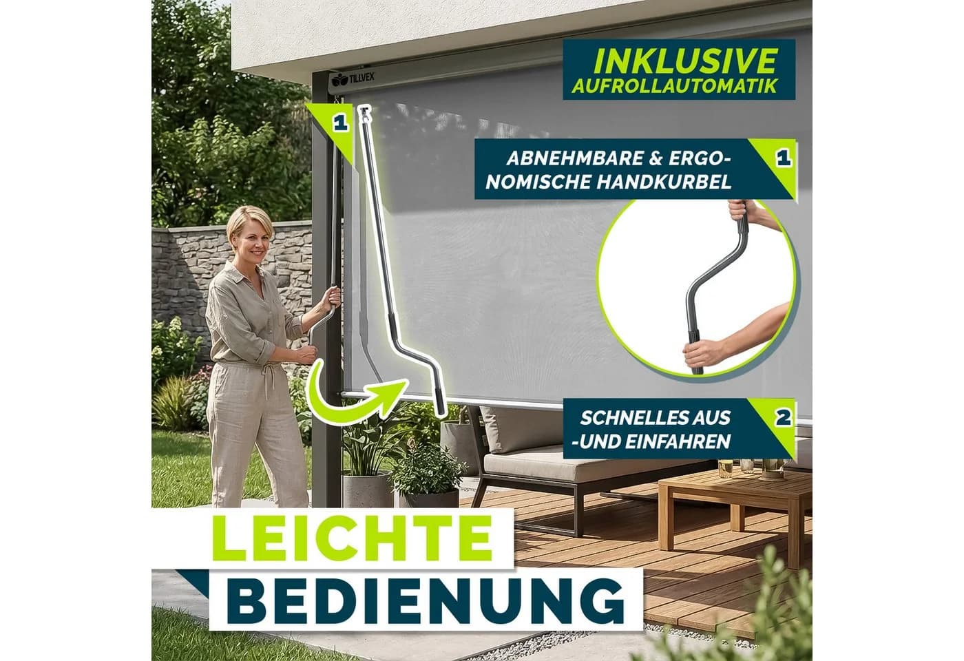 tillvex Senkrechtmarkise Grau Aluminium Wasserfest Balkonrollo - Bild 5