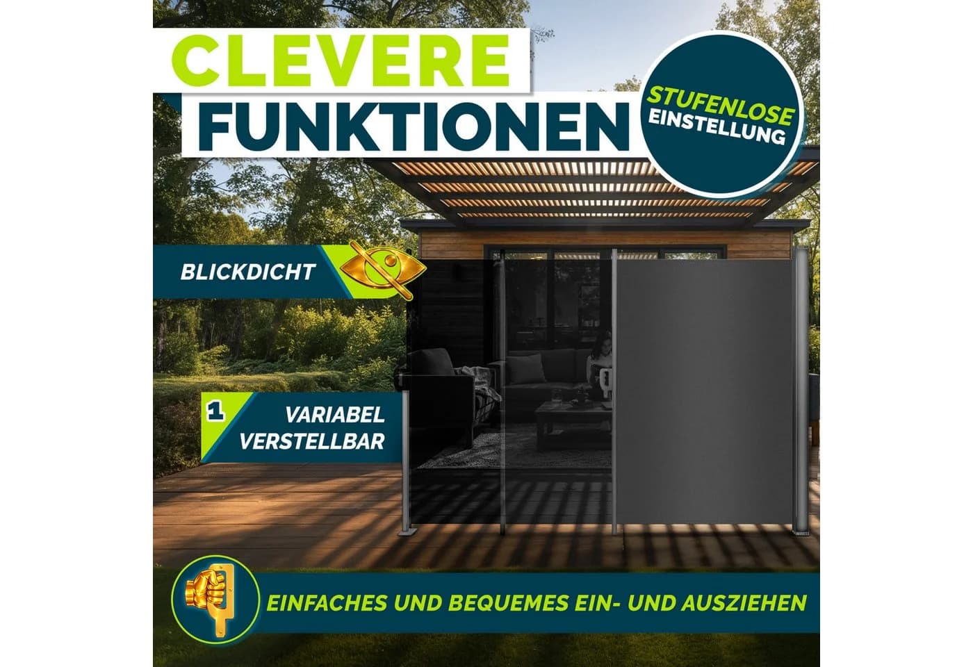 tillvex Seitenmarkise ausziehbar Anthrazit Sichtschutz Balkon