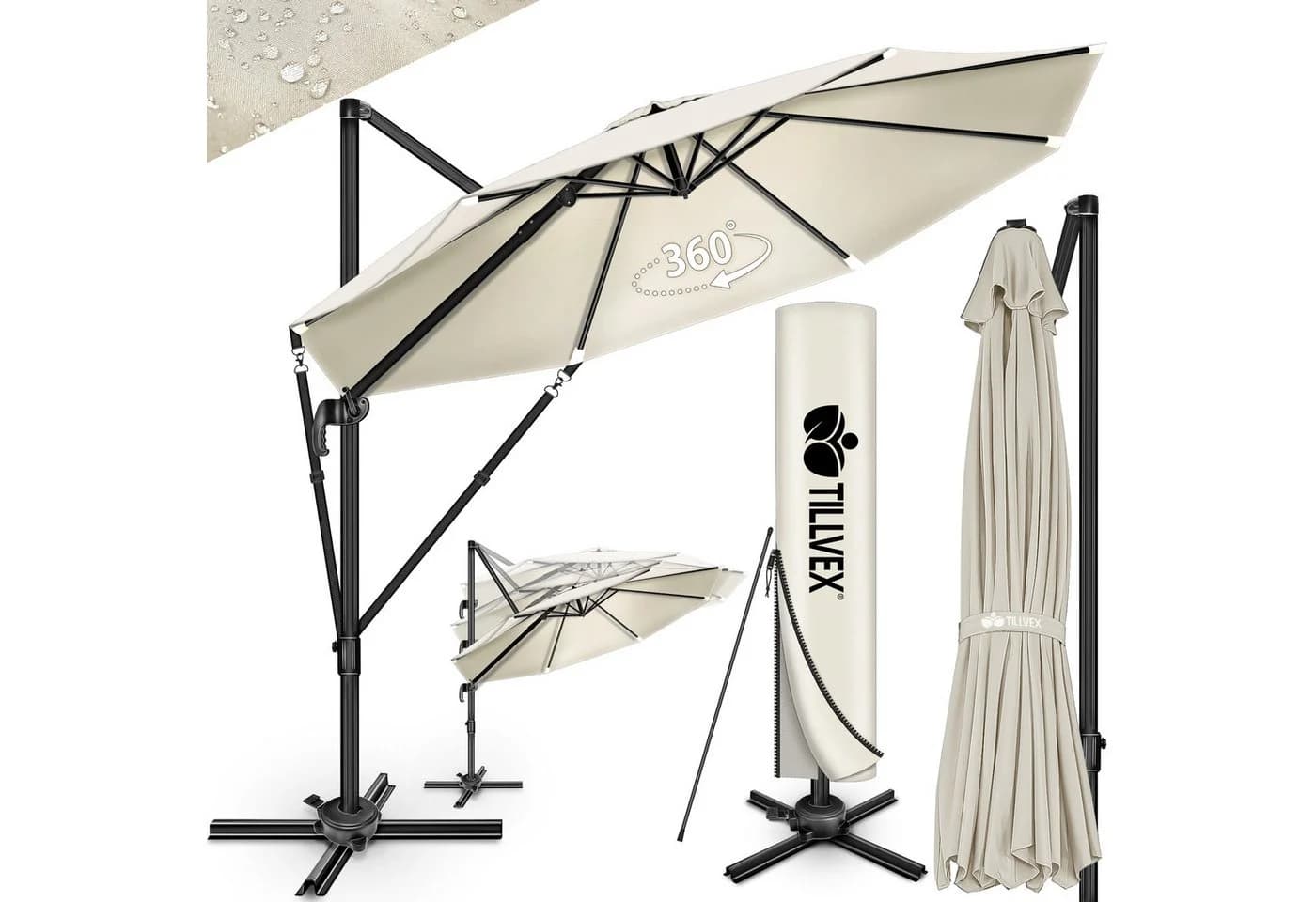 tillvex Sonnenschirm 330 cm Aluminium Beige 6-fach Verstellbar - Bild 2