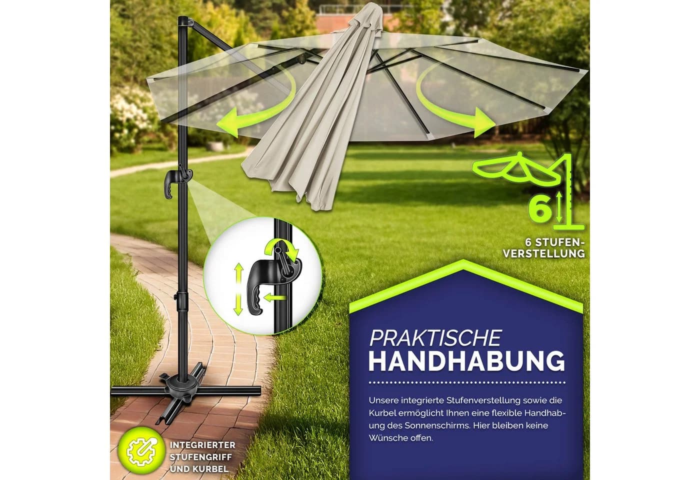 tillvex Sonnenschirm 330 cm Aluminium Beige 6-fach Verstellbar - Bild 3