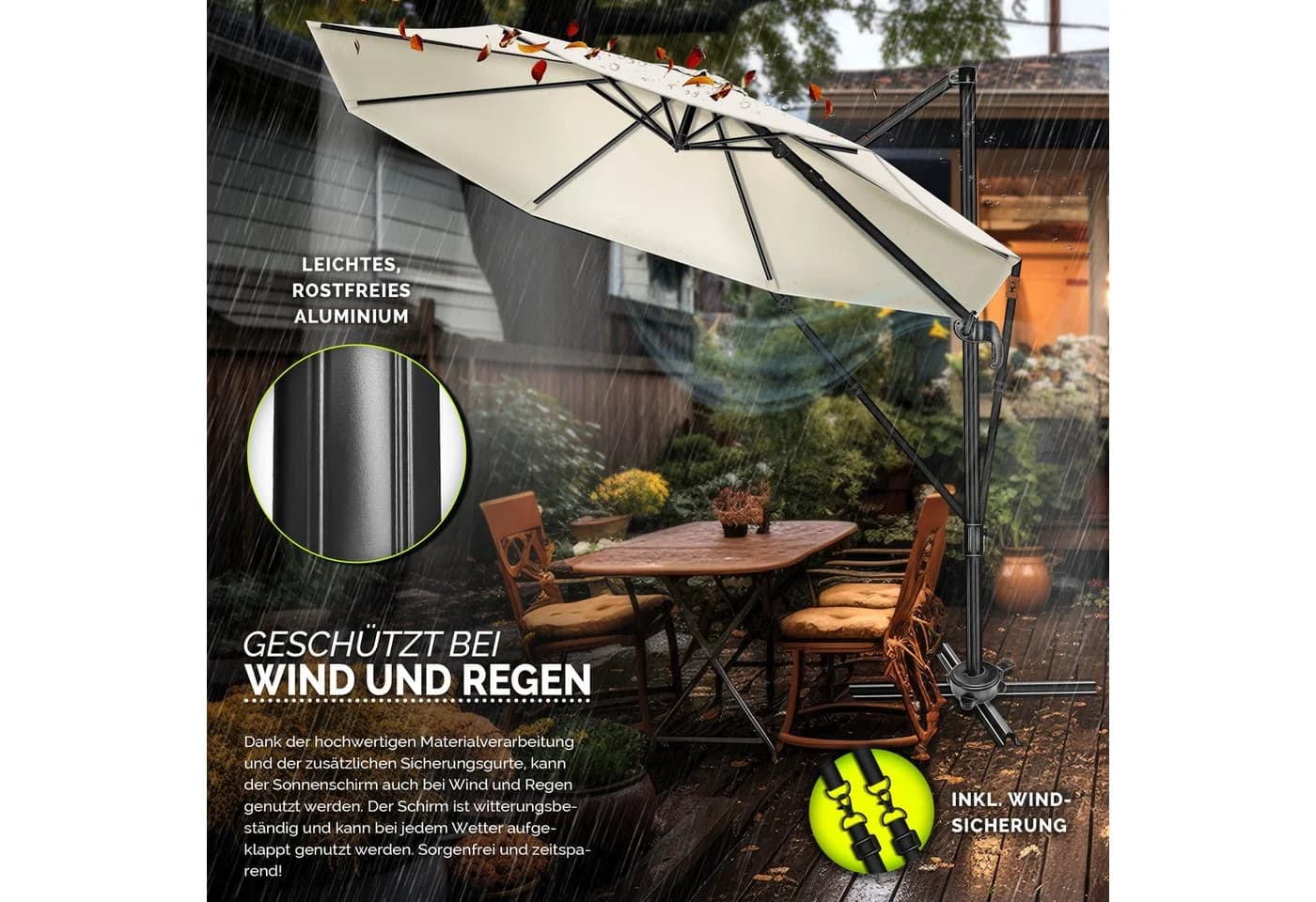 tillvex Sonnenschirm 330 cm Aluminium Beige 6-fach Verstellbar - Bild 4