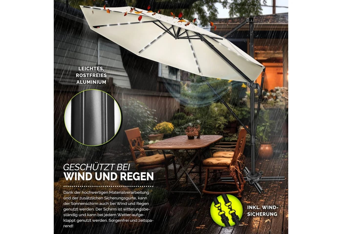 tillvex LED Sonnenschirm 330 cm Aluminium Beige Premium - Bild 4