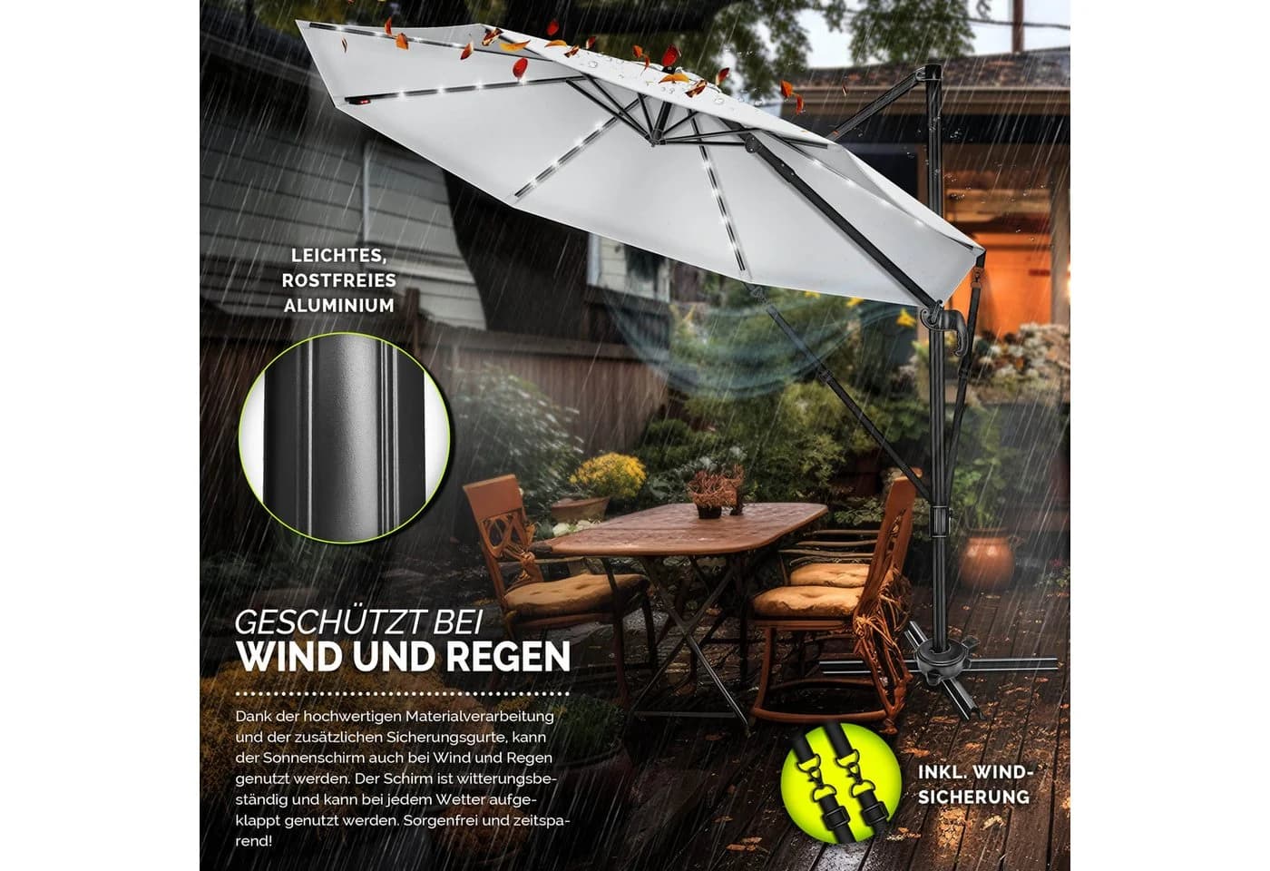 tillvex Sonnenschirm 330 cm Grau Aluminium mit LED & Solar - Bild 4