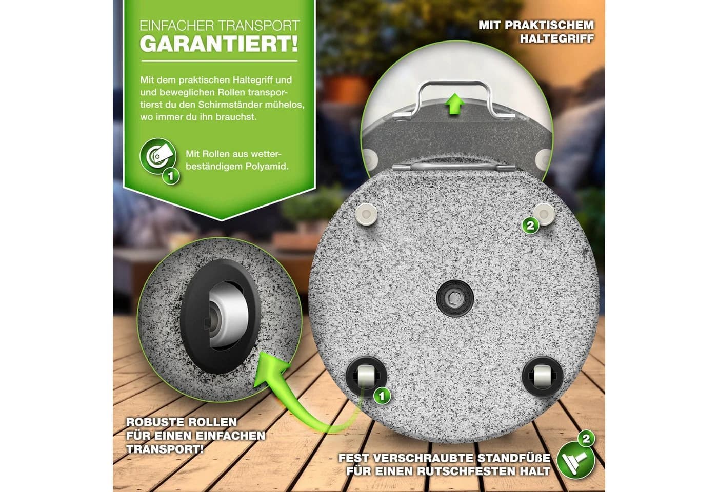 tillvex Granit Sonnenschirmständer Grau mit Rollen - Bild 4
