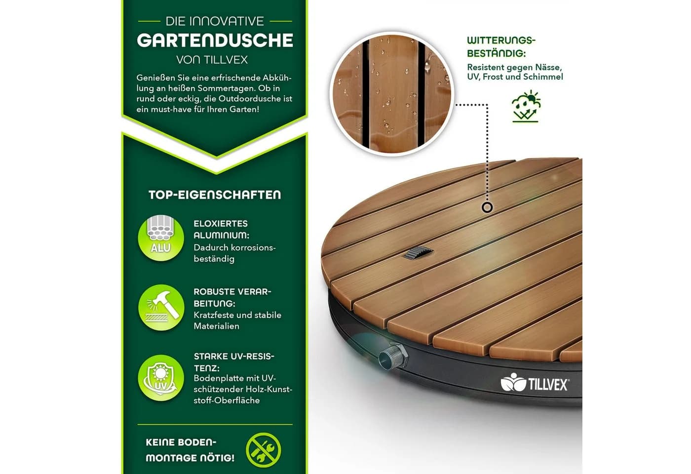 tillvex Gartendusche Outdoor Aluminium WPC Anthrazit Fußrad