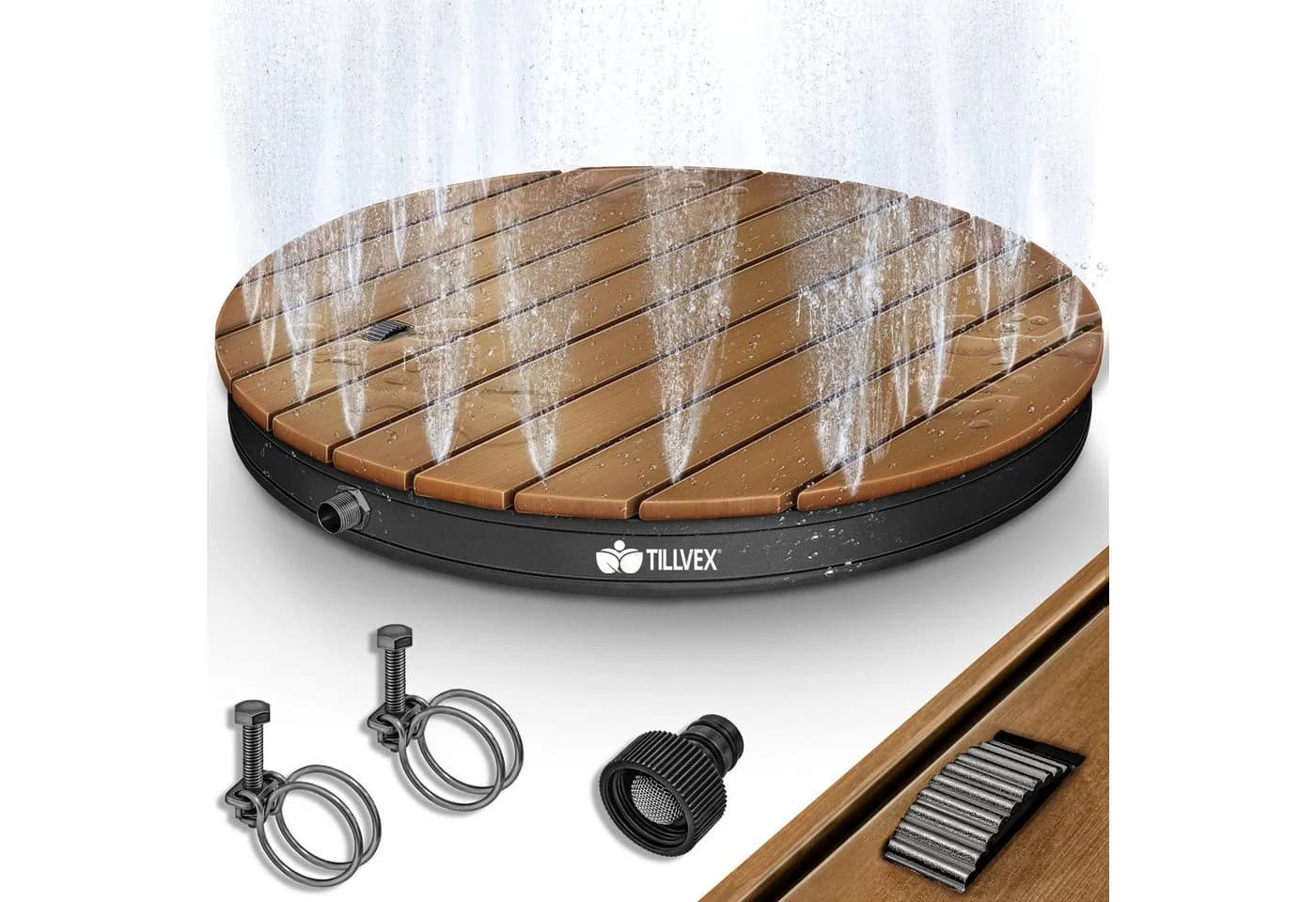 tillvex Gartendusche Outdoor Aluminium WPC Anthrazit Fußrad - Bild 2
