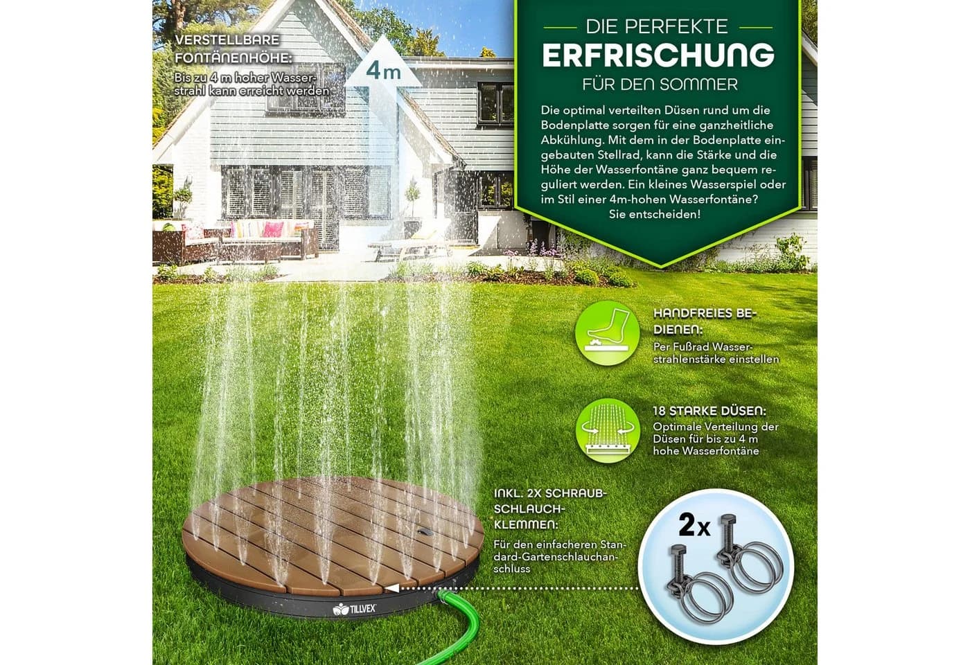 tillvex Gartendusche Outdoor Aluminium WPC Anthrazit Fußrad - Bild 3