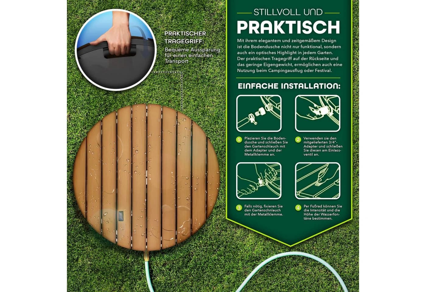 tillvex Gartendusche Outdoor Aluminium WPC Anthrazit Fußrad - Bild 5