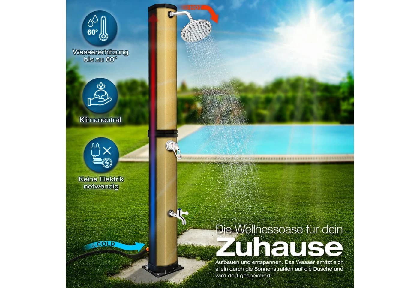 tillvex Solardusche 35L Schwarz/Gold mit Schutzhaube - Bild 3