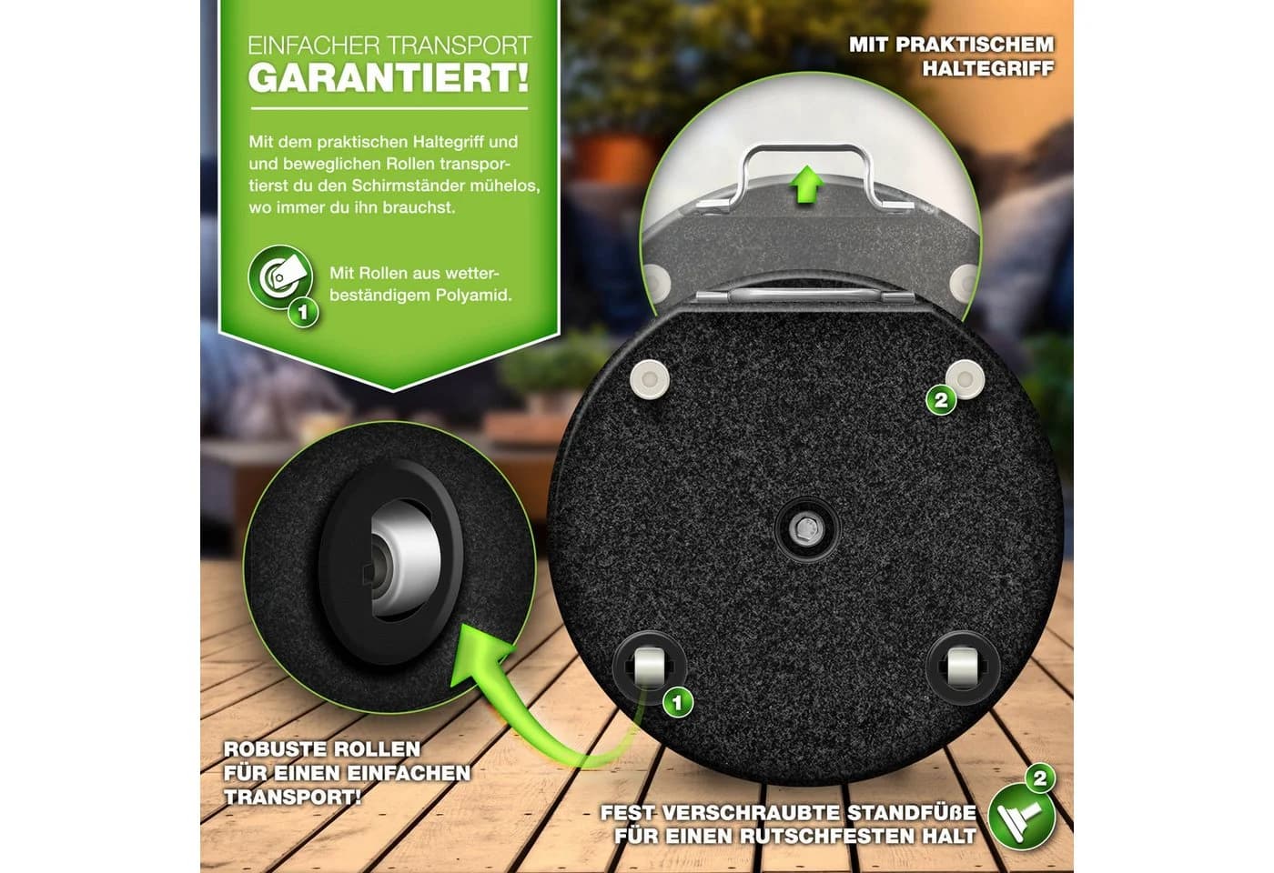 tillvex Granit Sonnenschirmständer 27kg mit Rollen Anthrazit - Bild 4