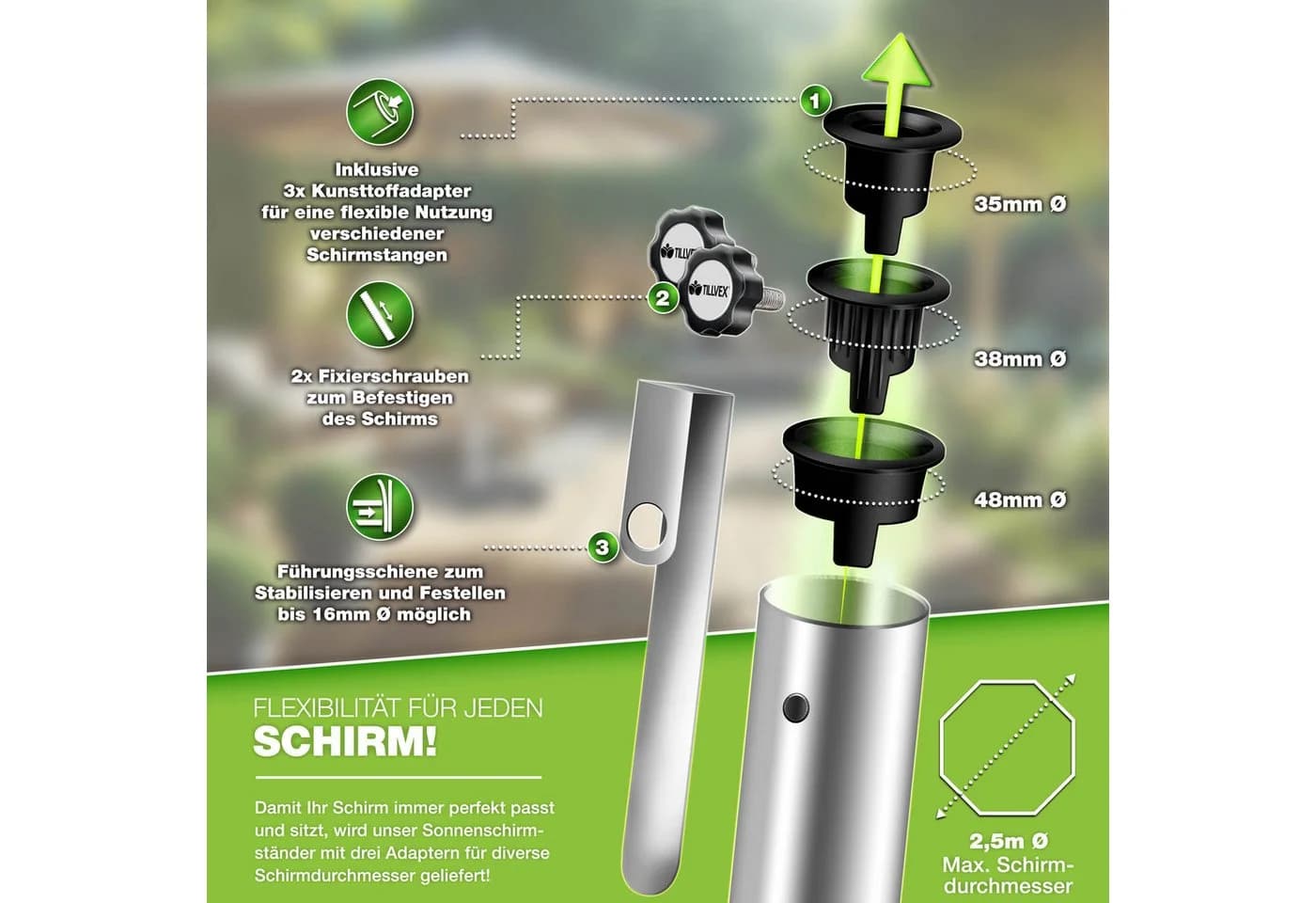 tillvex Granit Sonnenschirmständer 27kg mit Rollen Anthrazit - Bild 5