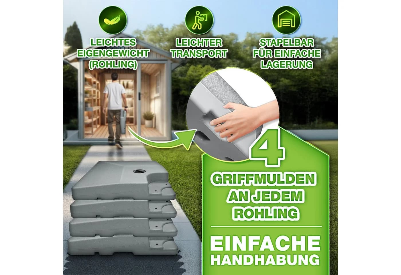 tillvex Sonnenschirmständer 4-teilig Grau wetterfest