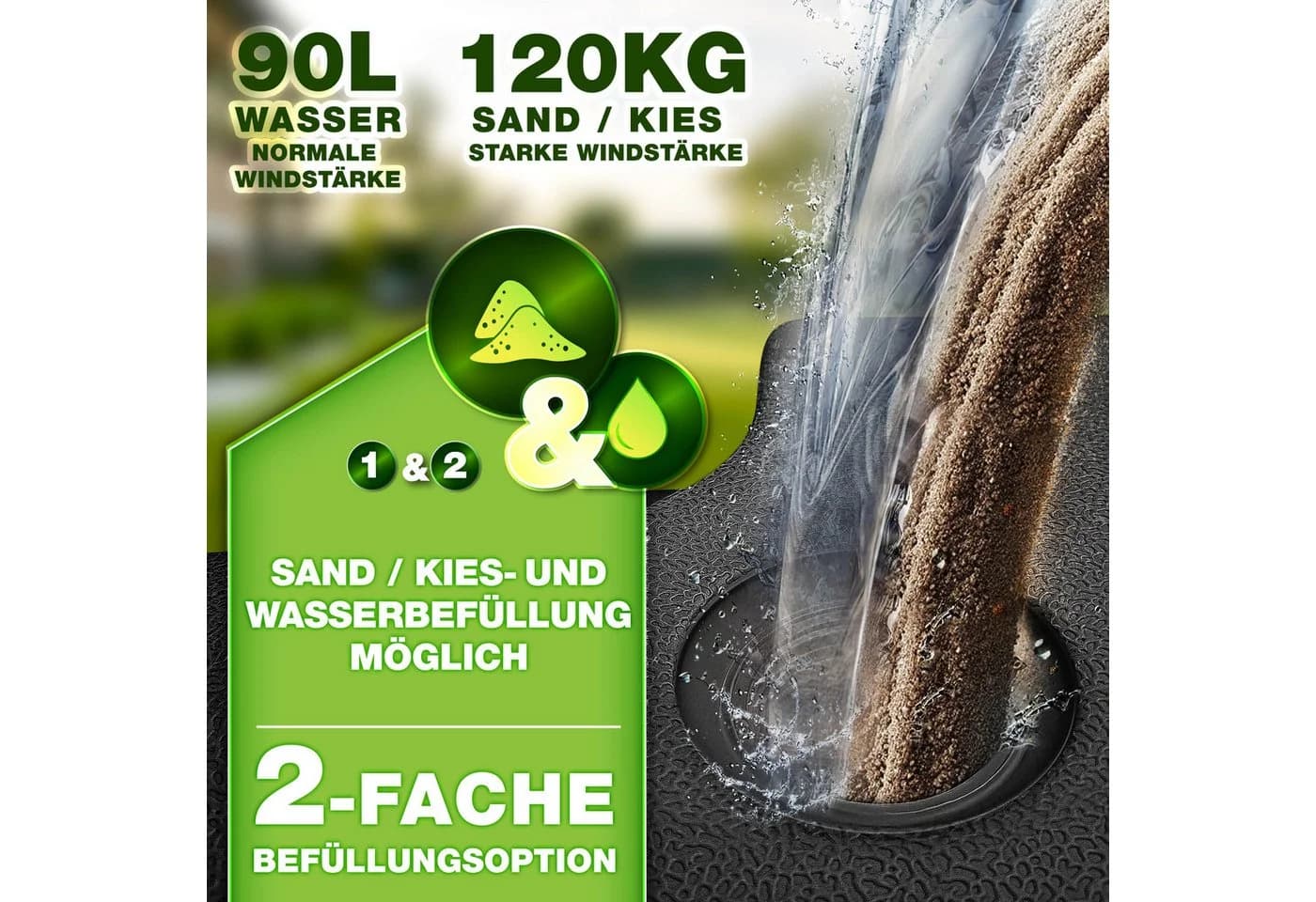 tillvex Sonnenschirmständer 90L/120kg Schwarz 4-teilig wetterfest - Bild 3