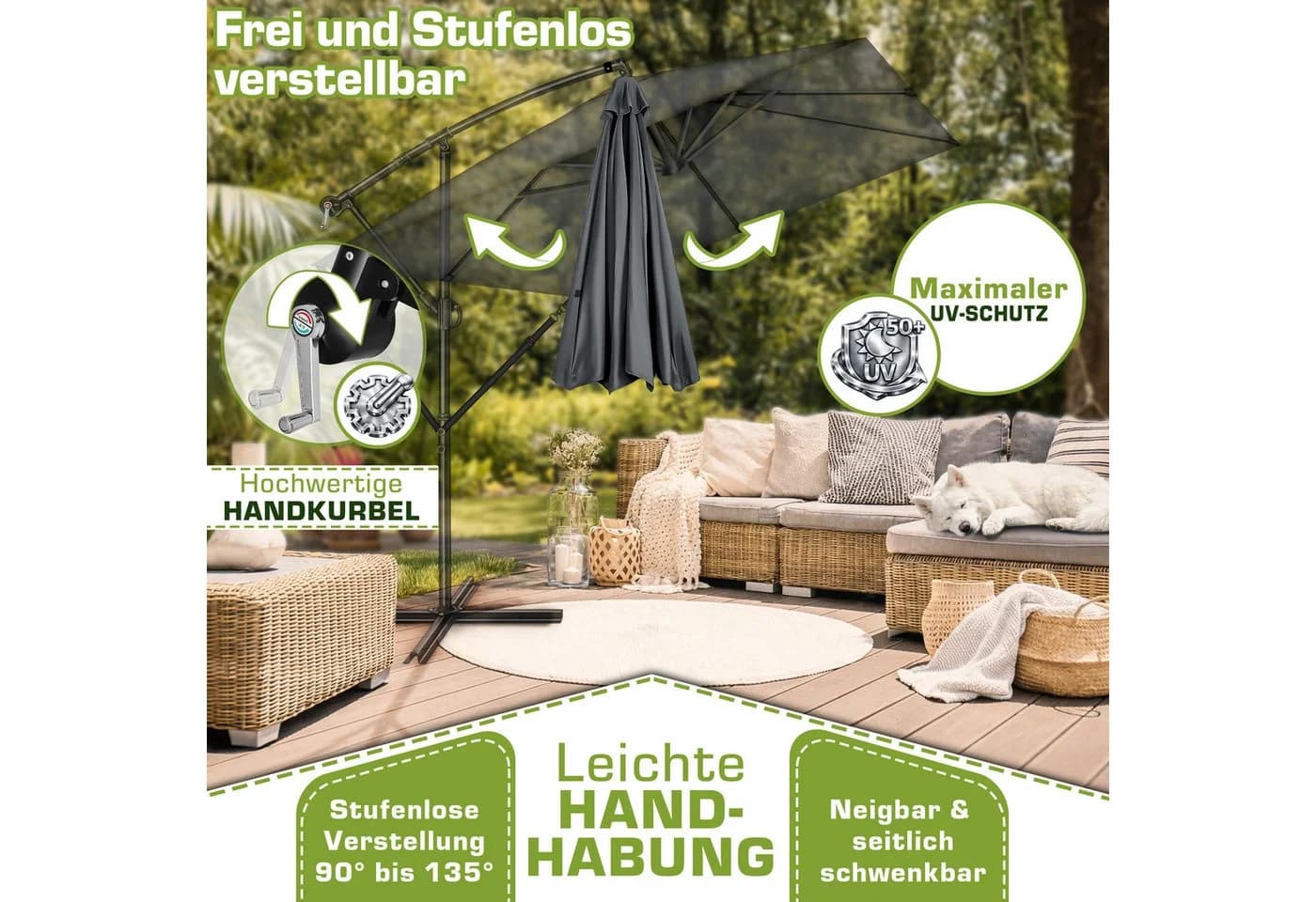 tillvex Sonnenschirm eckig Aluminium 235x235 cm Anthrazit - Bild 3