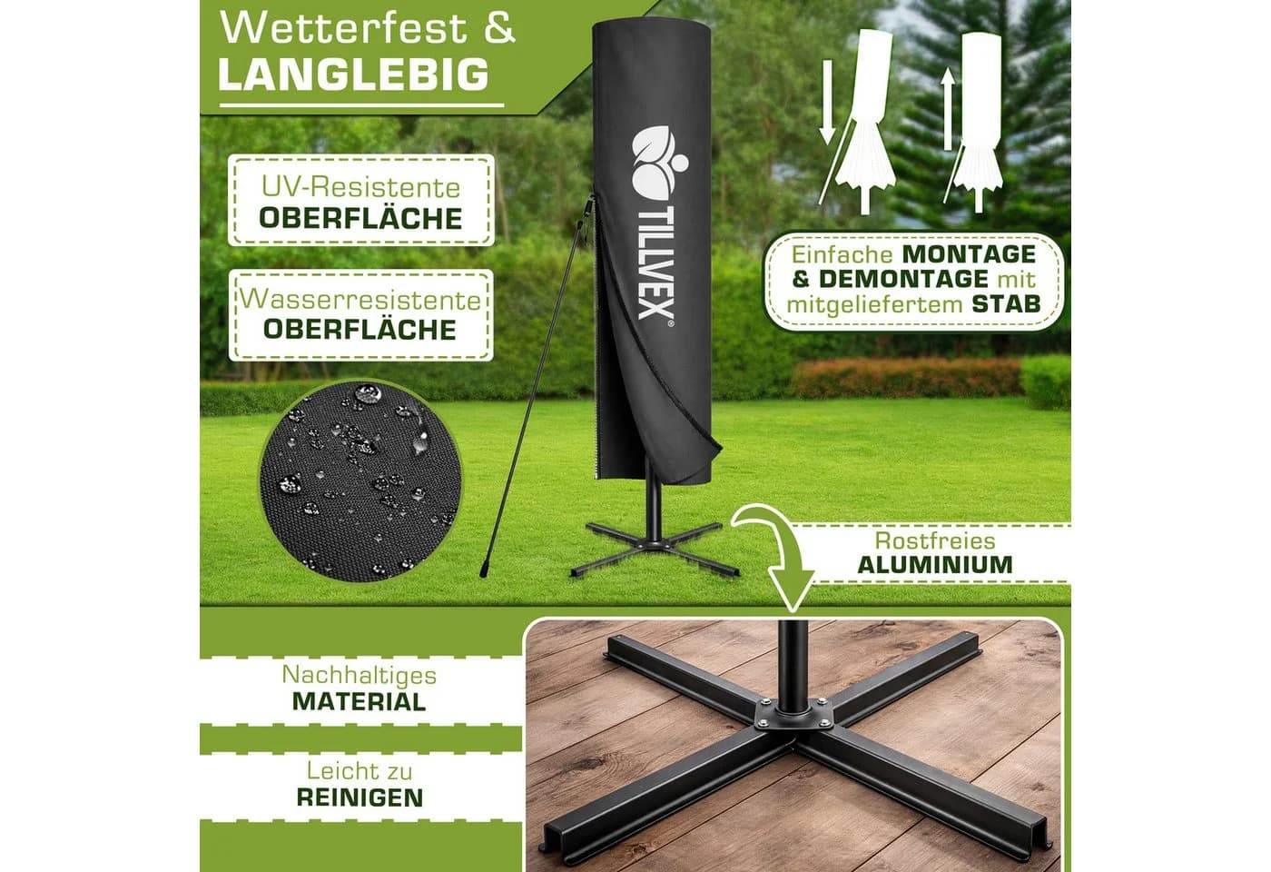 tillvex Sonnenschirm eckig Aluminium 235x235 cm Anthrazit - Bild 4