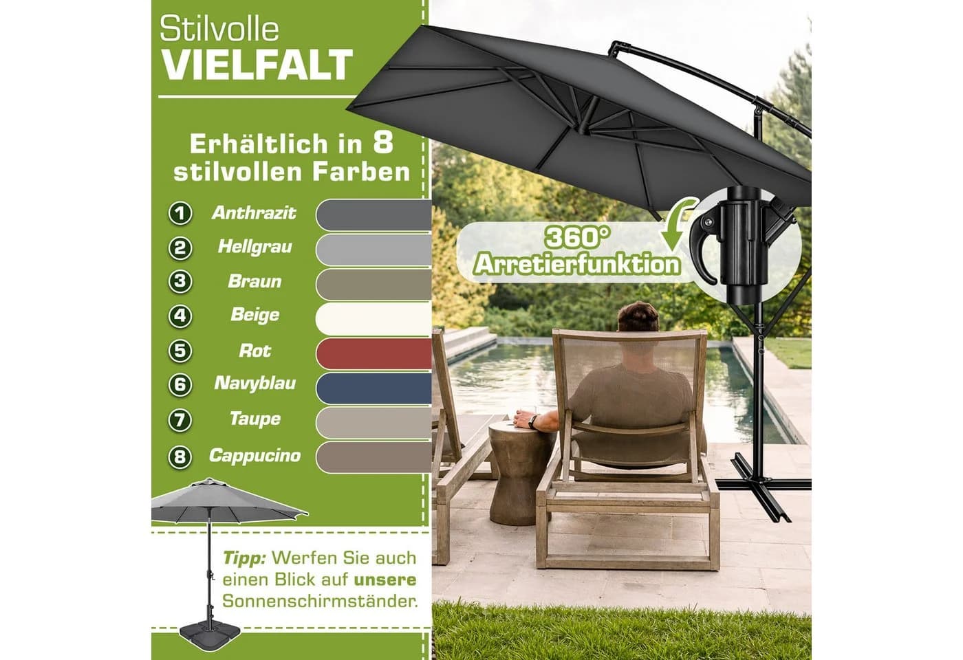 tillvex Sonnenschirm eckig Aluminium 235x235 cm Anthrazit - Bild 5