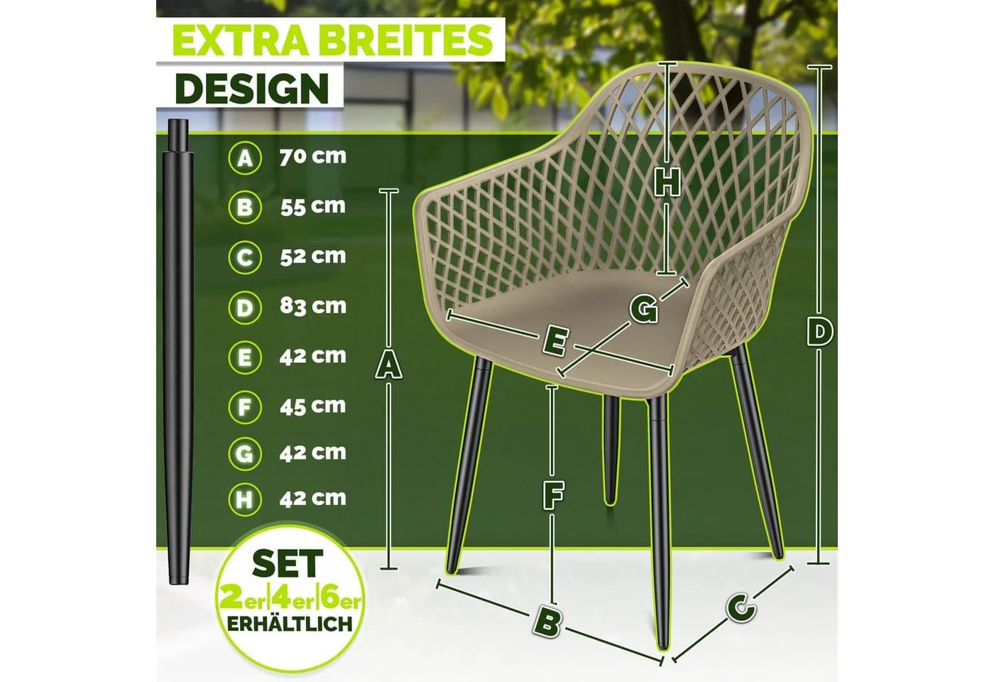 tillvex Movo Gartenstuhl 6er Set Taupe UV-beständig