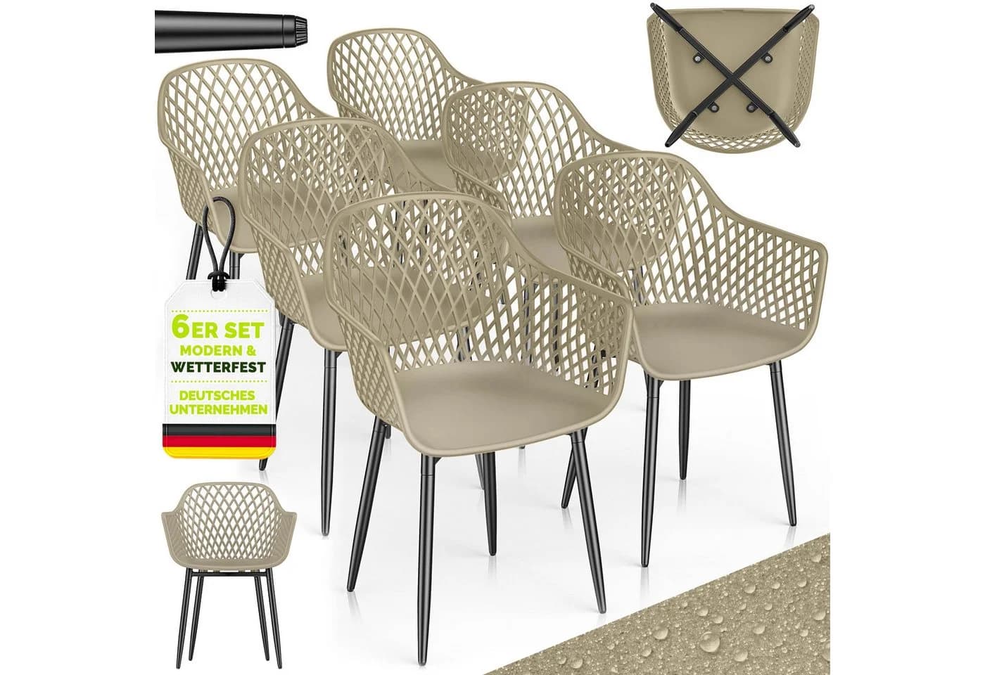 tillvex Movo Gartenstuhl 6er Set Taupe UV-beständig - Bild 2