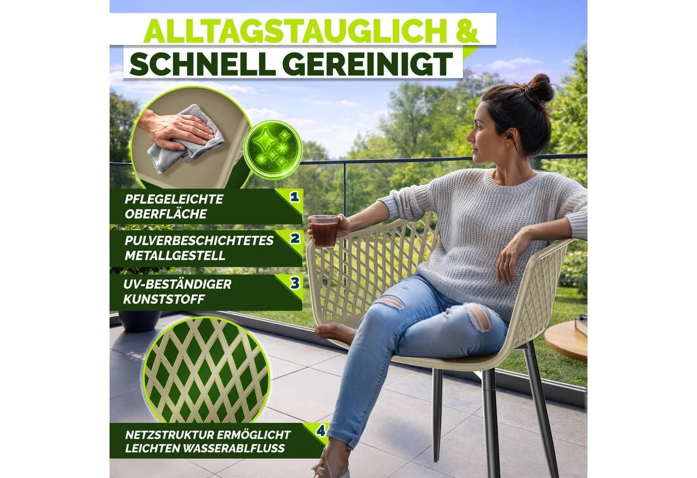 tillvex Movo Gartenstuhl 6er Set Taupe UV-beständig - Bild 5