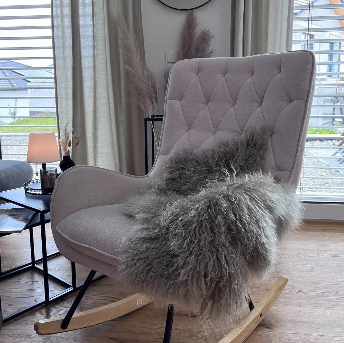 LIRA Deko Tibet Lammfell Teppich Läufer Waschbar Beige Grau Weiss - Bild 2