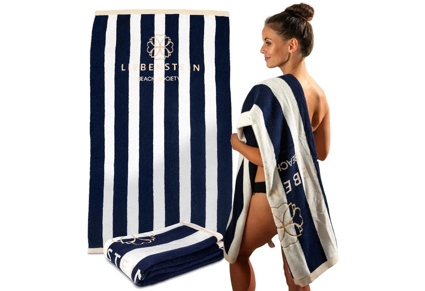 Liebenstein Strandtuch Premium Badetuch Baumwolle Weiß Blau - Bild 2