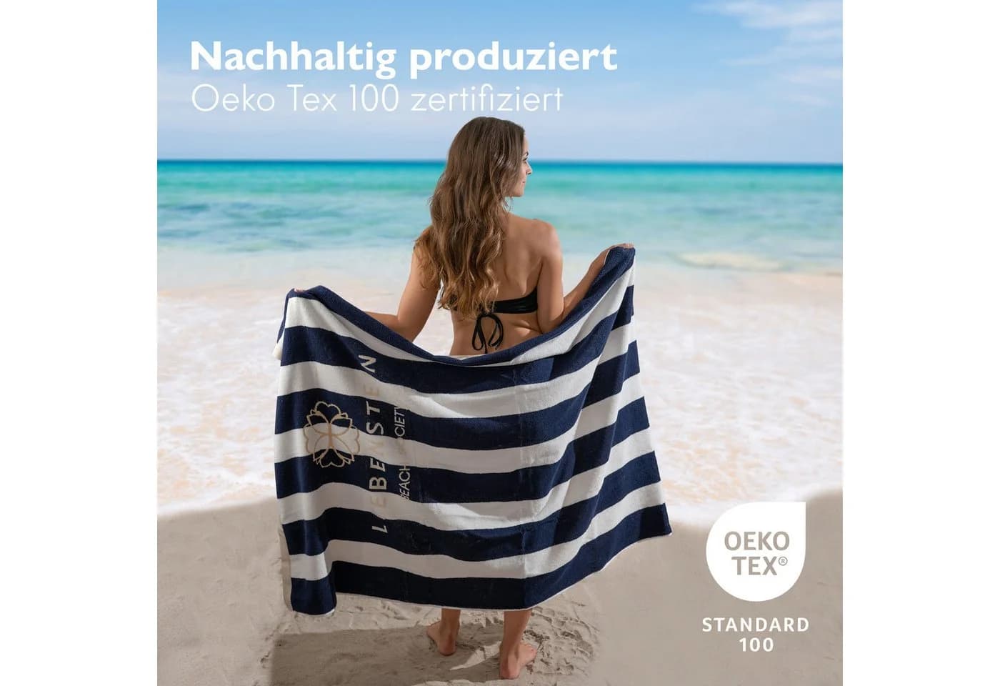 Liebenstein Strandtuch Premium Badetuch Baumwolle Weiß Blau - Bild 4