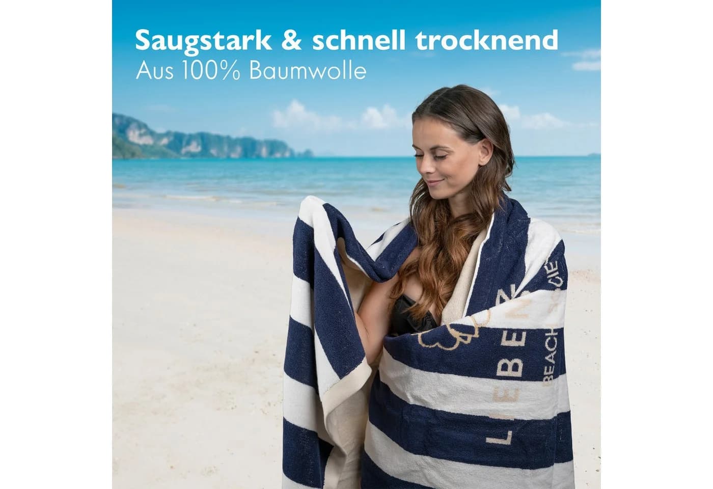 Liebenstein Strandtuch Premium Badetuch Baumwolle Weiß Blau - Bild 5