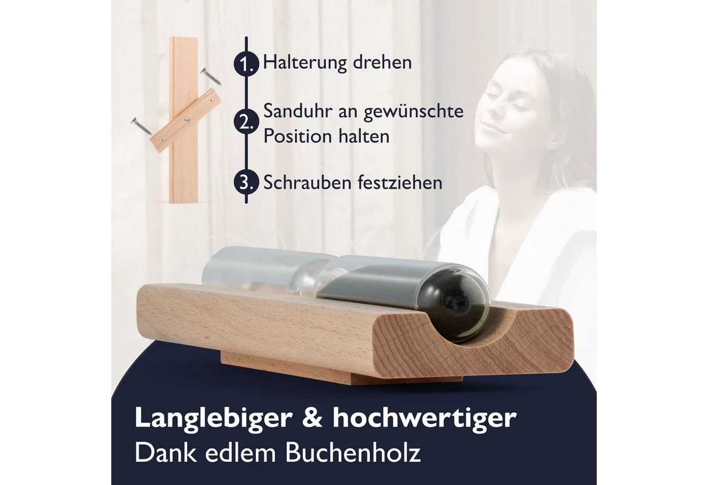 Liebenstein Sauna-Sanduhr Made in Germany Buchenholz Schwarz - Bild 5