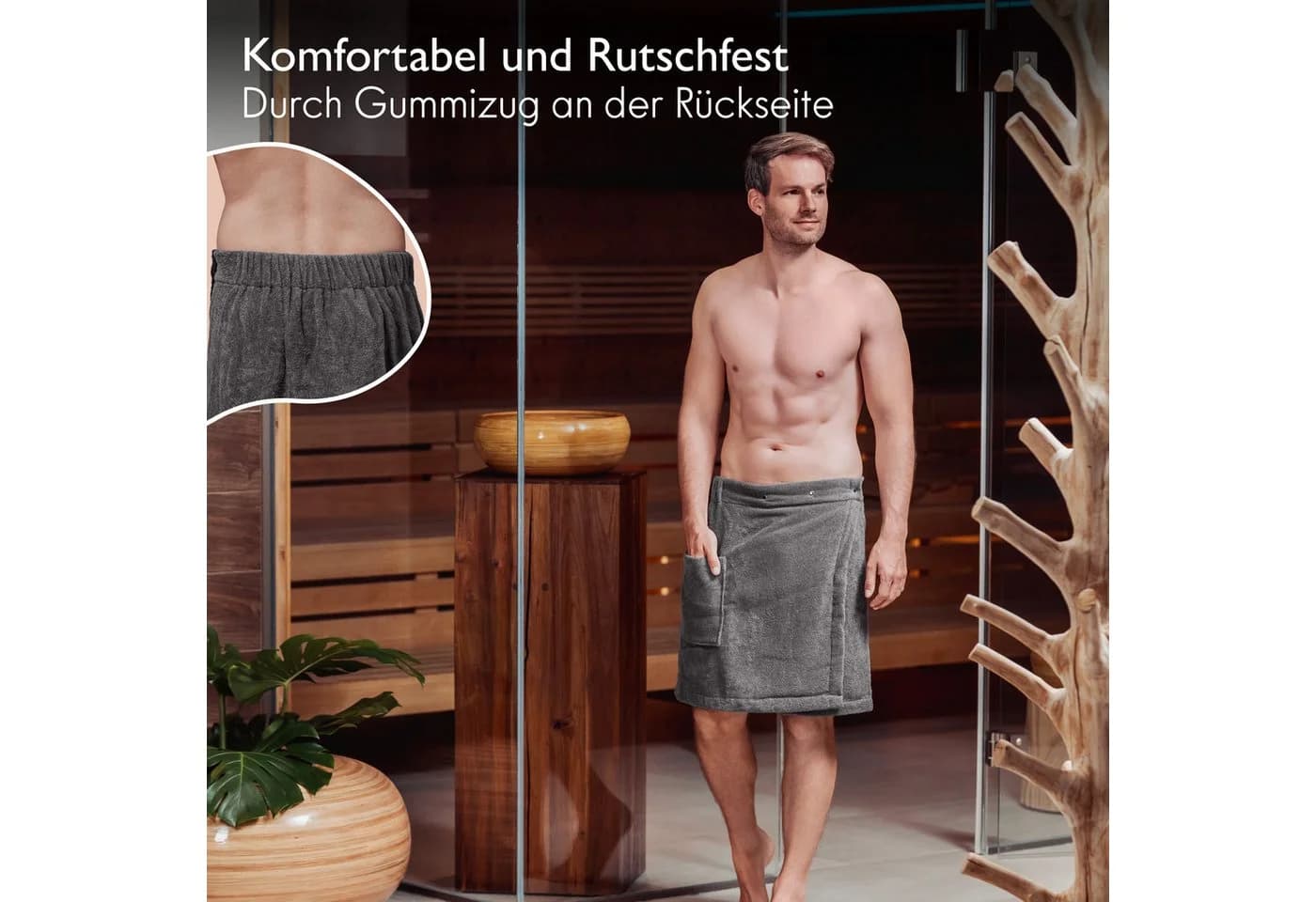 Liebenstein Saunatuch Samtweicher Saunakilt Herren Anthrazit 100% Baumwolle