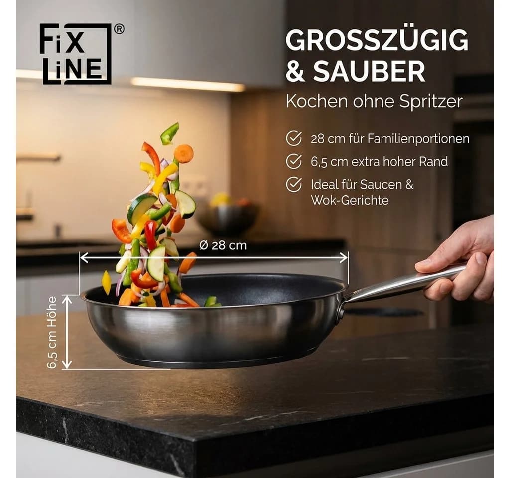 FIXLINE Schmorpfanne 28cm Black Forest Edition Edelstahl Keramik - Bild 3