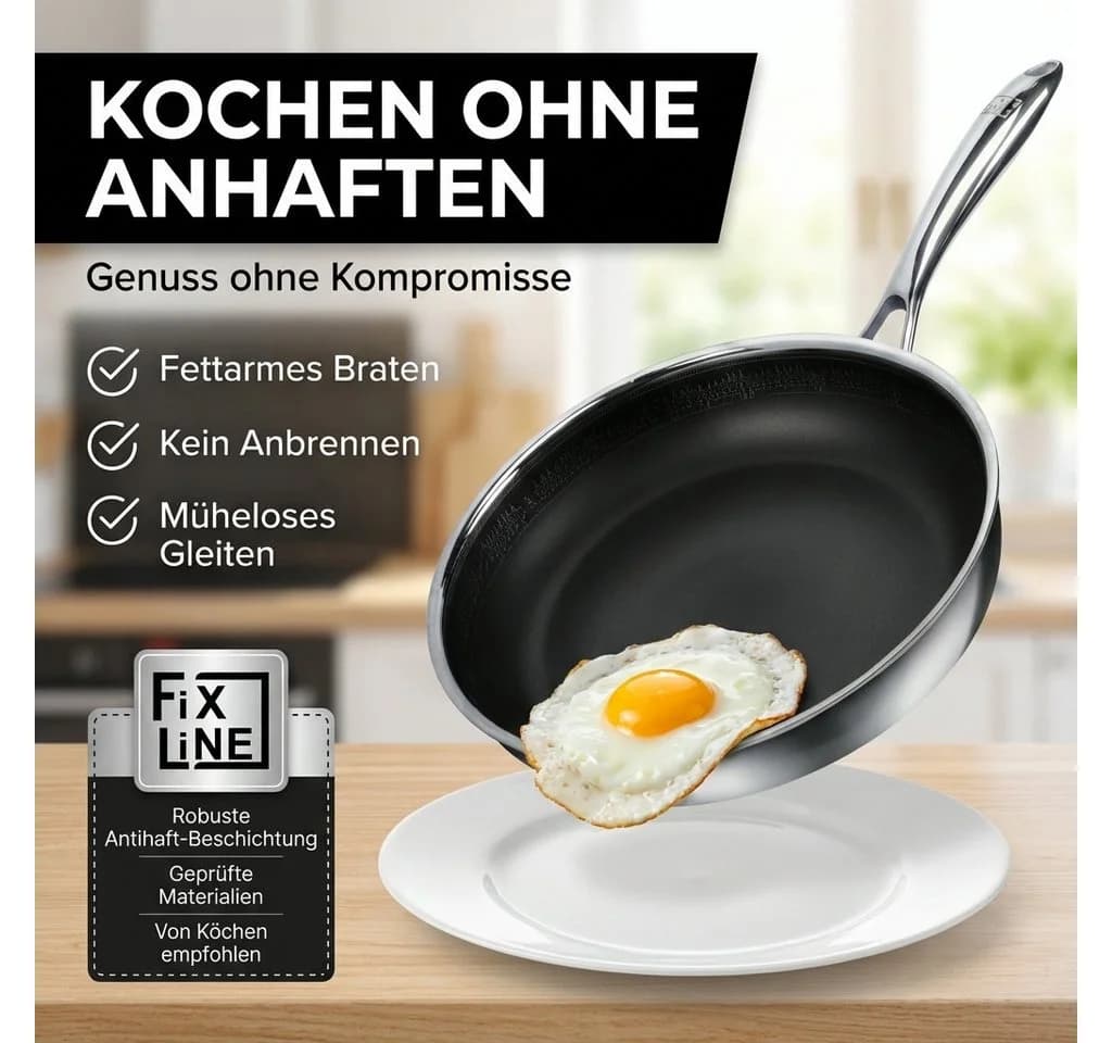 FIXLINE Schmorpfanne 28cm Black Forest Edition Edelstahl Keramik - Bild 4