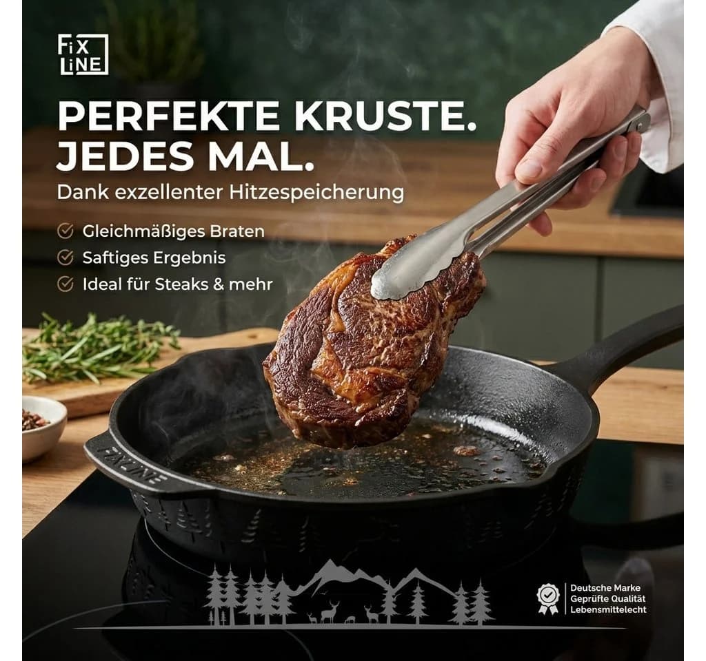 FIXLINE Bratpfanne 28cm Emailliert Gusseisen Black Forest Edition Schwarz