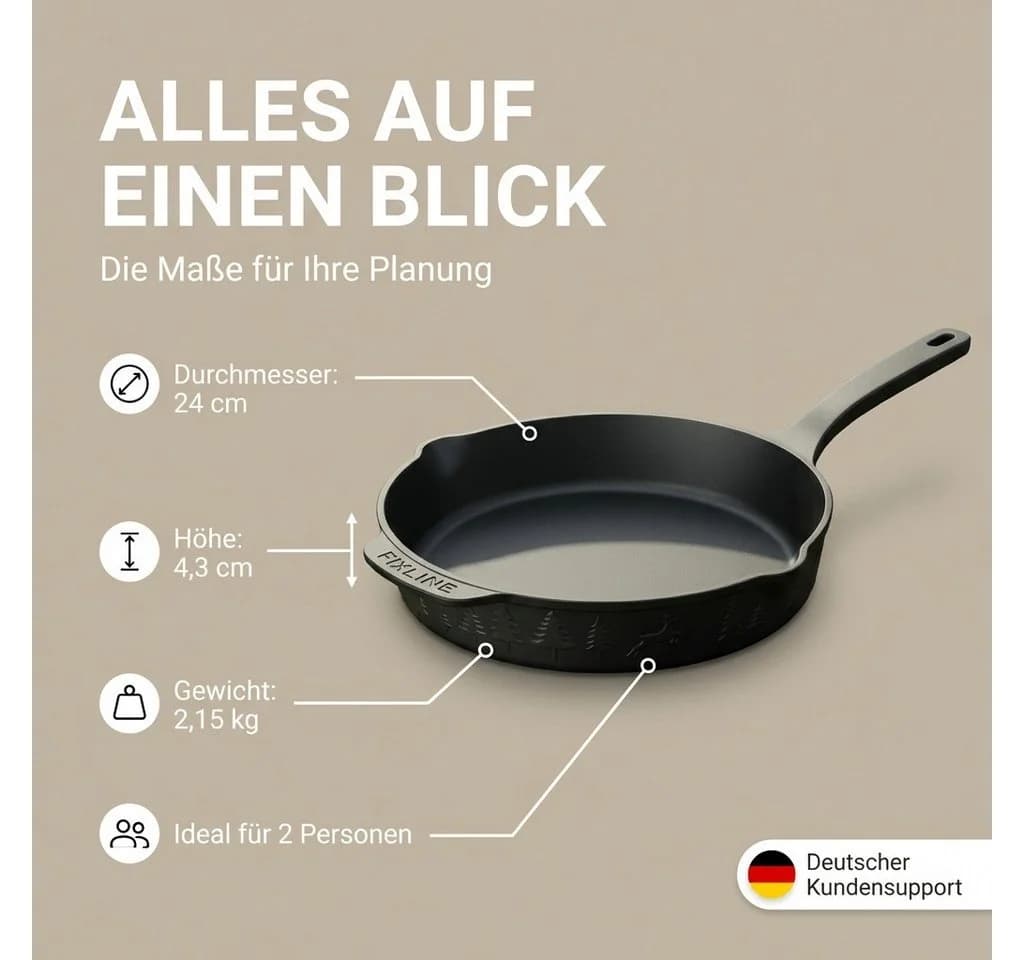 FIXLINE Bratpfanne 28cm Emailliert Gusseisen Black Forest Edition Schwarz - Bild 3