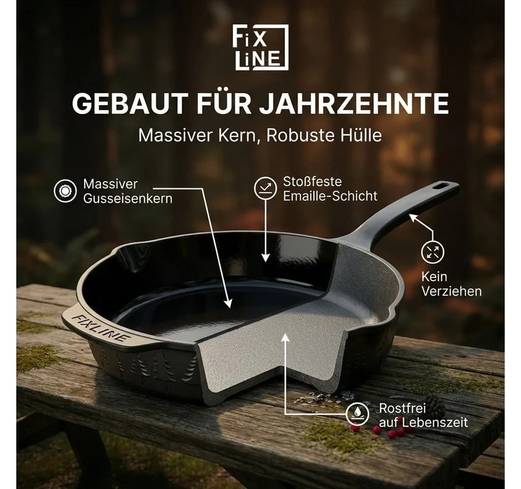FIXLINE Bratpfanne 28cm Emailliert Gusseisen Black Forest Edition Schwarz - Bild 5